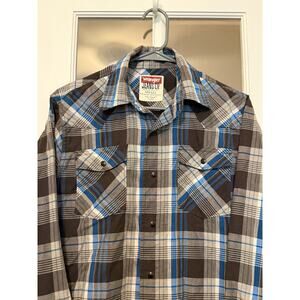 Wrangler Mens Black Retro Plaid Snap Long Sleeve Shirt Small